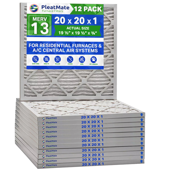20x20x1 Furnace Filter MERV 13 Pleated Filters. Case of 12