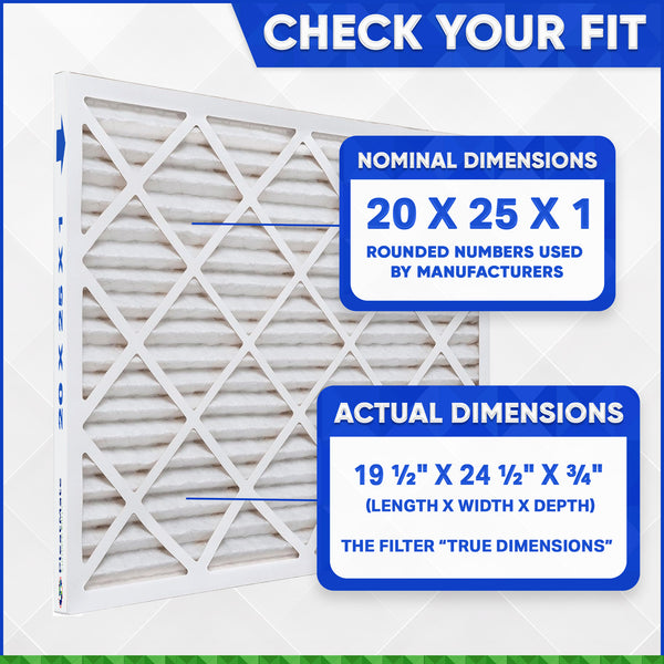 20x25x1 Furnace Filter MERV 8 Pleated Filters. Case of 12