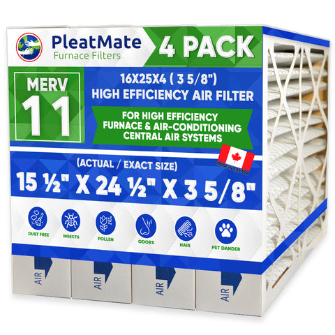 16x25x4 MERV 11 3M Filtrete Size Replacement Filters. Actual Size 15 1/2" x 24 1/2" x 3 5/8" Case of 4 Made by Furnace Filters.Ca