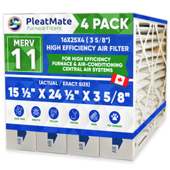 16x25x4 MERV 11 Furnace and A/C Air Filter. Compatible with 3M 16x25x4. Actual/Exact Size 15 1/2 x 24 1/2 x 3 5/8. Case of 4