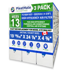 Honeywell 20x25x4 Furnace Filter Model # FC100A1037 MERV 13. Actual Size 19 15/16 x 24 7/8 x 4 3/8. Made in Canada by Furnace Filters.Ca Pkg. of 3