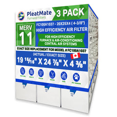 Honeywell 20x25x4 Furnace Filter Model # FC100A1037 MERV 11. Actual Size 19 15/16 x 24 7/8 x 4 3/8. Made in Canada by Furnace Filters.Ca Pkg. of 3
