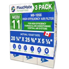 M8-1056 MERV 11 AfterMarket / Generic. Actual Size 20 1/4 x 25 3/8 x 5 1/4 Furnace & A/C Filter. Case of 3 Made in Canada