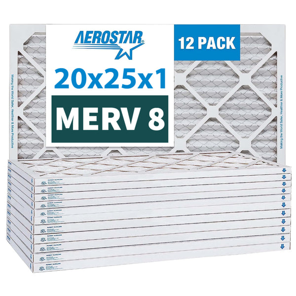 本A-43 20 ⑧ Aerostar 20x25x1 Furnace Filter MERV 8 Pleated Filters. Case of 12