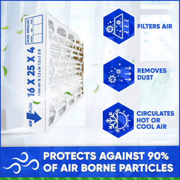 16x25x4 MERV 11 Furnace and A/C Air Filter. Compatible with 3M