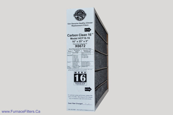 Lennox X6672 Furnace Filter 16x25x5 Healthy Climate Carbon Clean MERV 16 for Model HCF16 16. Package of 1
