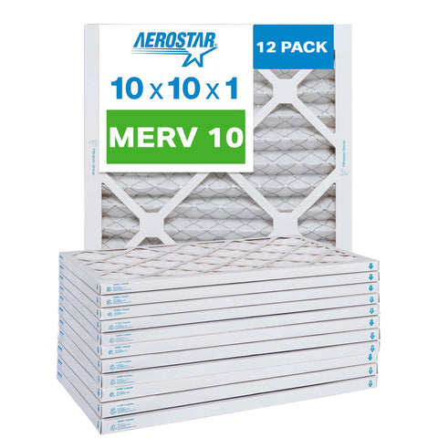 Aerostar 10x10x1 Furnace Filter MERV 10 Pleated Filters. Case of 12
