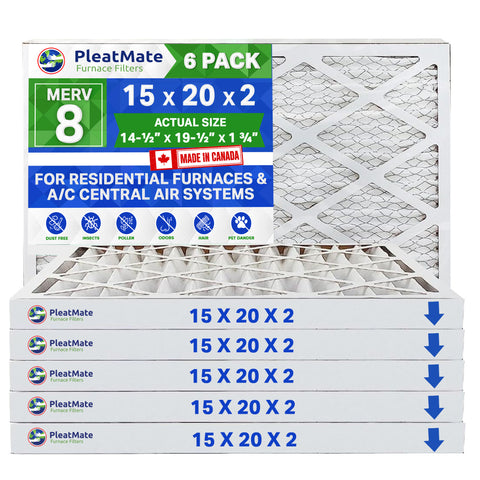15x20x2 Furnace Filter MERV 8 Pleated Filters. Case of 6 - MADE IN CANADA by FurnaceFilters.Ca