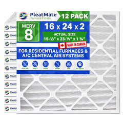 16x24x2 Furnace Filter MERV 8 Pleated Filters. Case of 12 MADE IN CANADA by FurnaceFilters.Ca