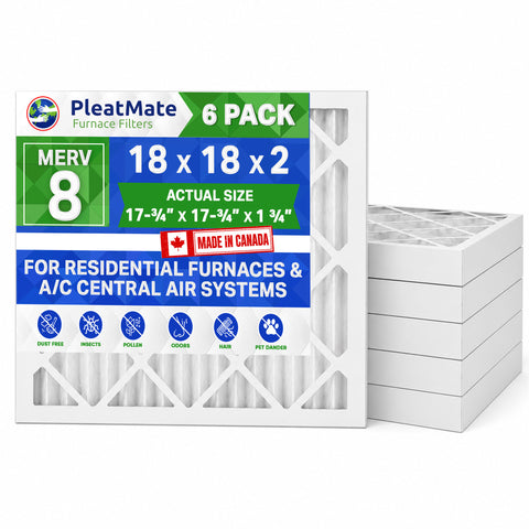 18x18x2 Furnace Filter MERV 8 Pleated Filters. Case of 06 - MADE IN CANADA by FurnaceFilters.Ca