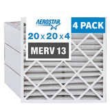 Aerostar 20x20x4 MERV 13 Pleated Filter - Actual Size : 19-1/2 x 19-1/2 x 3-3/4 Inches - Case of 4