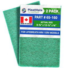 65‐160 Lifebreath HRV Filters, Synthetic Media with actual size 9‐3/4" x 12‐1/2" x 5/8"- Set of 2