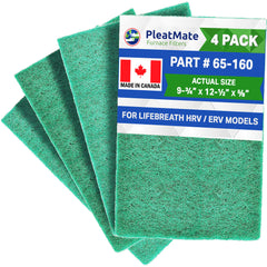 65‐160 Lifebreath HRV Filters, Synthetic Media with actual size 9‐3/4" x 12‐1/2" x 5/8"- Set of 4