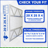 Honeywell 20x25x4 Furnace Filter Model # FC100A1037 MERV 13. Actual Size 19 15/16 x 24 7/8 x 4 3/8. Made in Canada by Furnace Filters.Ca Pkg. of 3