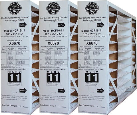 Lennox Part # X6670 Genuine16x25x5 MERV 11 OEM. Actual Size 15 3/4 x 24 3/4 x 4 3/8. Case of 3