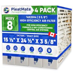 16x25x4 MERV 8 Furnace Filter. Actual Size 15 3/8" x 24 3/8" x 3 5/8". 3M 16x25x4 Filtrete Size Replacement Filters. Case of 4