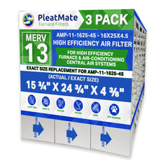 Clean Comfort 16x25 MERV 13 Part # AMP-11-1625-45. Actual Size 16" x 25" x 4.5" Case of 3. Made by Furnace Filters.Ca