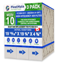 Honeywell 20x20x4 Furnace Filter Model # FC100A1011 MERV 10. Actual Size 19 15/16" x 19 3/4" x 4 3/8" Aftermarket. Case of 3