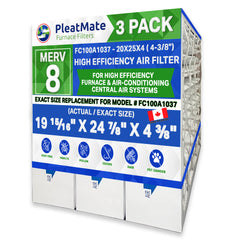 Honeywell 20x25x4 Furnace Filter Model # FC100A1037 MERV 8. Actual Size 19 15/16 x 24 7/8 x 4 3/8. Made in Canada by Furnace Filters.Ca Pkg. of 3