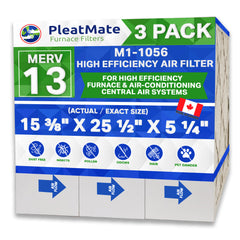 M1-1056 MERV 13 Actual Size 15 3/8" x 25 1/2" x 5 1/4." Case of 3, Made by Furnace Filters.Ca