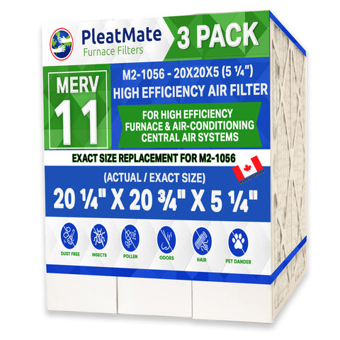 20x20x5 Compatible with ELECTRO AIR M2-1056 (20-1/4 x 20-3/4 x 5-1/4) MERV 11 Furnace Filter (Case of 3) - A/C, HVAC Furnace Air Filter Captures Dust, Pollen, Mould & Smoke - Made in Canada 20x20x5 Compatible with ELECTRO AIR M2-1056 (20-1/4 x 20-3/4 x 5-1/4) MERV 11 Furnace Filter (Case of 3) - A/C, HVAC Furnace Air Filter Captures Dust, Pollen, Mould & Smoke - Made in Canada