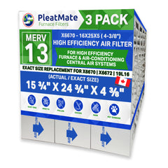Clean Comfort 16x25 MERV 13 Part # AMP-11-1625-45. Actual Size 16" x 25" x 4.5" Case of 3. Made by Furnace Filters.Ca