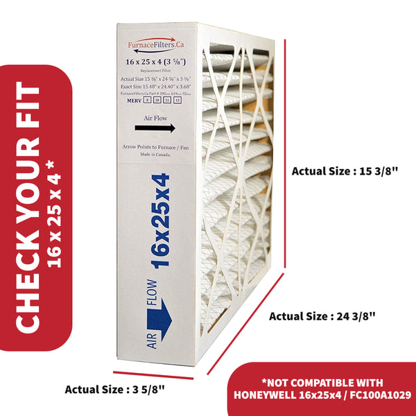 EconoHome 16x25x4 Air Filter - MERV 11, For Furnace, White