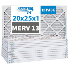 Aerostar 20x25x1 Furnace Filter MERV 13 Pleated Filters. Case of 12