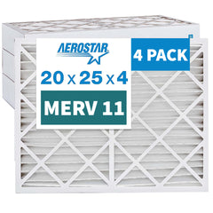 Aerostar 20x25x4 Furnace Filter MERV 11 Pleated Filters. Actual/Exact Size : 19 1/2" x 24 1/2" x 3 3/4"  Case of 4.
