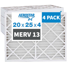 Aerostar 20x25x4 Furnace Filter MERV 13 Pleated Filters. Actual/Exact Size : 19 1/2" x 24 1/2" x 3 3/4"  Case of 4.