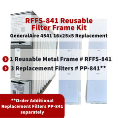 GeneralAire 4541 / 4511 16x25x5 Reusable Filter Frame Kit - Includes Lifetime Reusable Frame MODEL # RFFS 841 and 3 Replacement Filters PART # PP-841 MERV 11. Made by FurnaceFilters.Ca