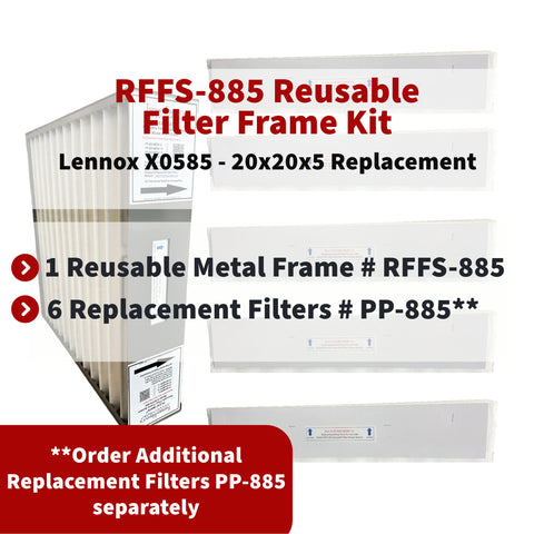 Lennox / Healthy Climate X0585 - 20x20x5 Reusable Filter Frame Kit - Includes Lifetime Reusable Frame MODEL # RFFS 885 and 6 Replacement Filters PART # PP-885 MERV 11. Made by FurnaceFilters.Ca