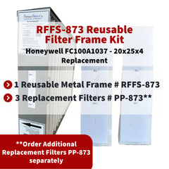 Honeywell FC100A1037 - 20x25x4 Reusable Filter Frame Kit - Includes Lifetime Reusable Frame MODEL # RFFS 873 and 3 Replacement Filters PART # PP-873 MERV 11. Made by FurnaceFilters.Ca