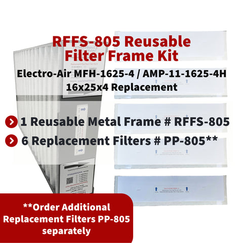 Electro-Air MFH-1625-4 / AMP-11-1625-4H Reusable Filter Frame System Kit - Includes Lifetime Reusable Frame MODEL # RFFS 805 and 6 Replacement Filters PART # PP-805 MERV 11