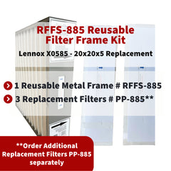 Lennox / Healthy Climate X0585 - 20x20x5 Reusable Filter Frame Kit - Includes Lifetime Reusable Frame MODEL # RFFS 885 and 3 Replacement Filters PART # PP-885 MERV 11. Made by FurnaceFilters.Ca
