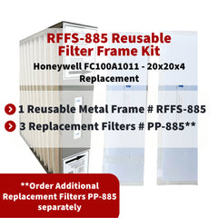 Honeywell FC100A1011 - 20x20x4 Reusable Filter Frame Kit - Includes Lifetime Reusable Frame MODEL # RFFS 885 and 3 Replacement Filters PART # PP-885 MERV 11. Made by FurnaceFilters.Ca