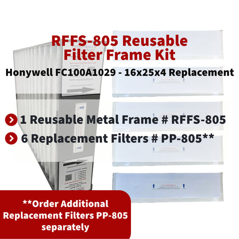 Honeywell 16x25x4 FC100A1029 Reusable Filter Frame System Kit - Includes Lifetime Reusable Frame MODEL # RFFS 805 and 6 Replacement Filters PART # PP-805 MERV 11