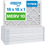 Aerostar 18x18x1 Furnace Filter MERV 10 Pleated Filters. Case of 12
