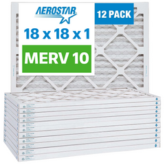 Aerostar 18x18x1 Furnace Filter MERV 10 Pleated Filters. Case of 12