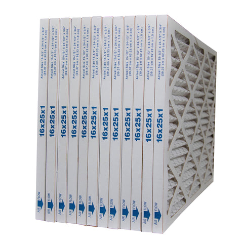 Standard 16 x 25 x 1 Pleated Furnace Filters. MERV 13 Rated. Case of 12