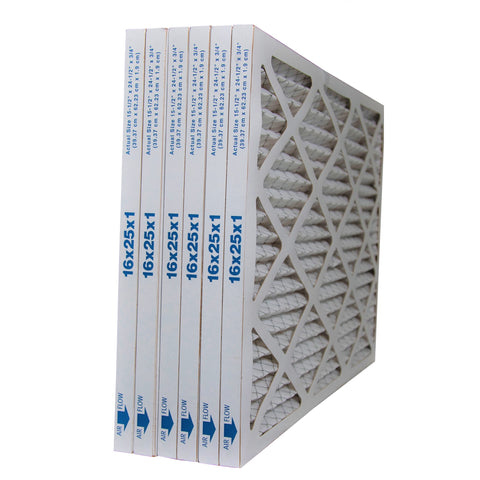 16x25x1 MERV 8 Furnace Air Filters Pleated Material. Case of 6