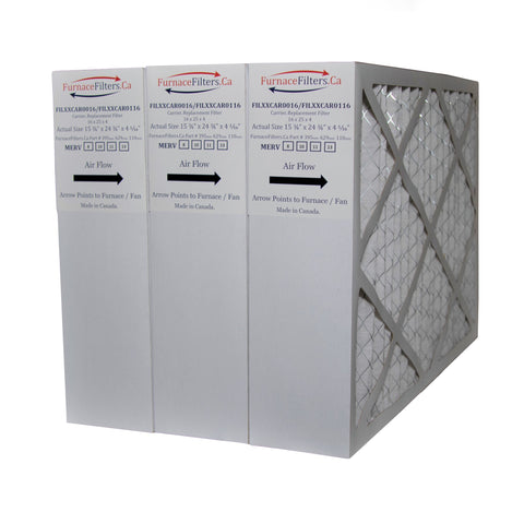 Carrier FILCCCAR0016 Furnace Filter Size 16 x 25 x 4 5/16. MERV 11. -- Case of 3 Made in Canada by Furnace Filters.ca