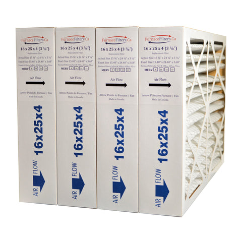 16x25x4 MERV 8 Furnace Filter. Actual Size 15 3/8" x 24 3/8" x 3 5/8". 3M 16x25x4 Filtrete Size Replacement Filters. Case of 4