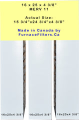 Standard Honeywell Compatible 16 x 25 x 5 (4 3/8"). Actual Size 15 15/16" x 24 7/8" x 4 3/8" MERV 11 Rated. Case of 3