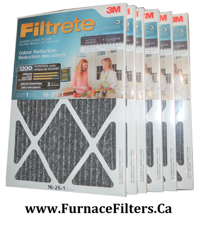 3M Filtrete Odour Reduction 16x25x1 Furnace Filter MPR 1200. Case of 6