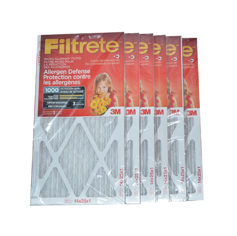3M Filtrete 14x25x1 Furnace Filter MPR 1000. Case of 6.