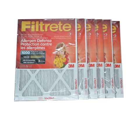3M Filtrete 16x20x1 Furnace Filter MPR 1000. Case of 6.