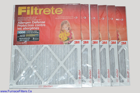 3M Filtrete 20x25x1 Furnace Filter MPR 1000. Case of 6.