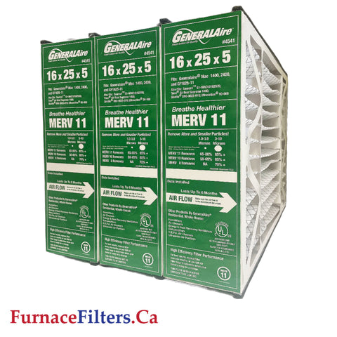 Generalaire 4511 MERV 10 16x25x5 . Actual Size 15 5/8" x 24 3/16" x 4 15/16." Case of 3. This Product Has Been Replaced By Part # 4541 MERV 11 Rating