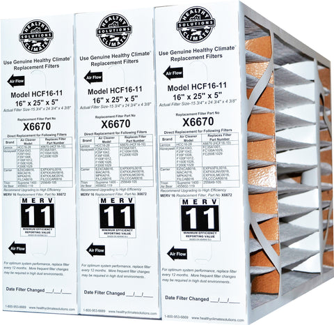Lennox X6670 16x25x5 MERV 11 Healthy Climate for HCF16-11 & HCC16-28. Actual Size 15 3/4" x 24 3/4" x 4 3/8." Case of 3